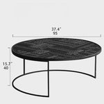 Stylish Round Teak and Metal Tea Table with Intricate Pattern Design - Modern Coffee Table for Living Room hsxz-2197