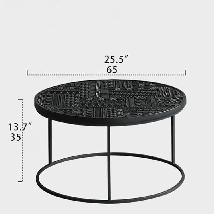 Stylish Round Teak and Metal Tea Table with Intricate Pattern Design - Modern Coffee Table for Living Room hsxz-2197