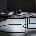 Stylish Round Teak and Metal Tea Table with Intricate Pattern Design - Modern Coffee Table for Living Room hsxz-2197