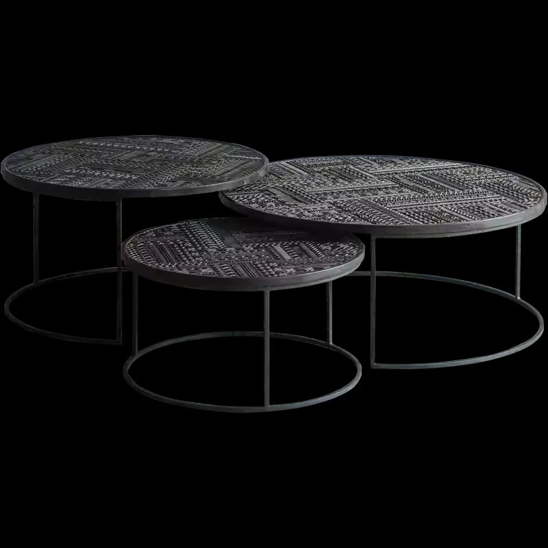 Stylish Round Teak and Metal Tea Table with Intricate Pattern Design - Modern Coffee Table for Living Room hsxz-2197