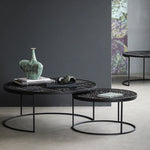 Stylish Round Teak and Metal Tea Table with Intricate Pattern Design - Modern Coffee Table for Living Room hsxz-2197