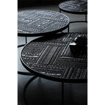 Stylish Round Teak and Metal Tea Table with Intricate Pattern Design - Modern Coffee Table for Living Room hsxz-2197