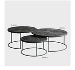 Stylish Round Teak and Metal Tea Table with Intricate Pattern Design - Modern Coffee Table for Living Room hsxz-2197