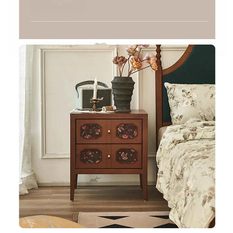 Stylish Ash Wood Bedside Cupboard with Decorative Drawers for Modern Bedrooms hsysg-4966