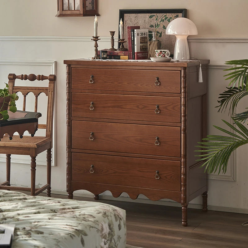 Elegant Ash Wood Multi-Layer Cabinet with 4 Drawers – Timeless Storage Solution for Your Home hsysg-4968