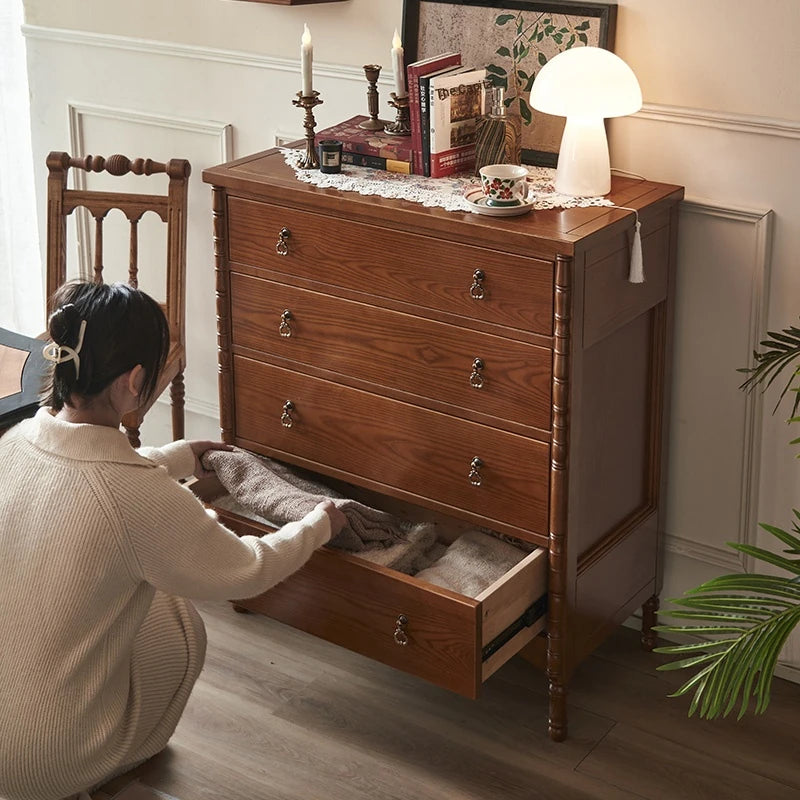 Elegant Ash Wood Multi-Layer Cabinet with 4 Drawers – Timeless Storage Solution for Your Home hsysg-4968