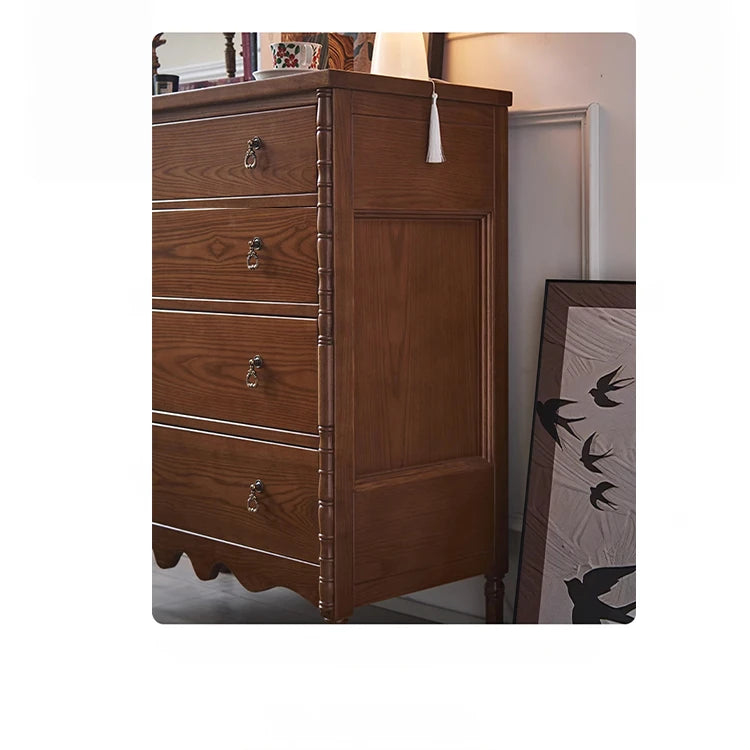 Elegant Ash Wood Multi-Layer Cabinet with 4 Drawers – Timeless Storage Solution for Your Home hsysg-4968