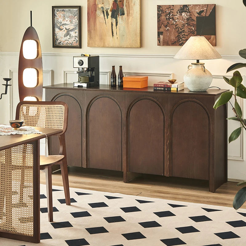 Elegant Ash Wood Multi-Layer Cabinet with Arch Design – Perfect for Modern Home Décor hsysg-4969