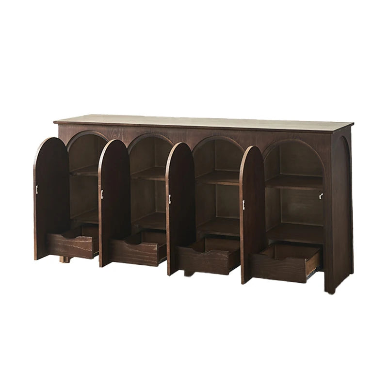 Elegant Ash Wood Multi-Layer Cabinet with Arch Design – Perfect for Modern Home Décor hsysg-4969