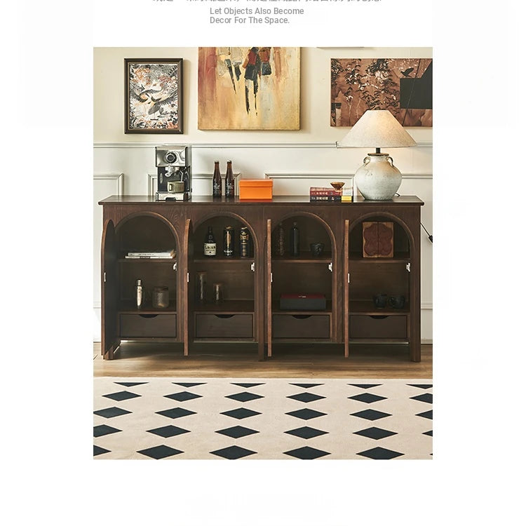 Elegant Ash Wood Multi-Layer Cabinet with Arch Design – Perfect for Modern Home Décor hsysg-4969