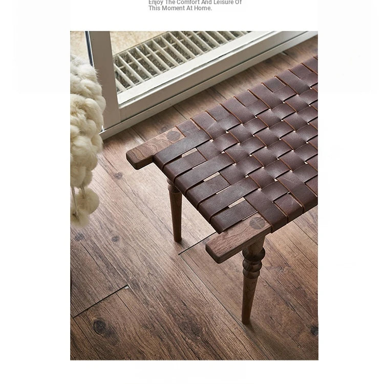 Elegant Ash Wood and Synthetic Leather Stool – Stylish Woven Design for Modern Interiors hsysg-4970