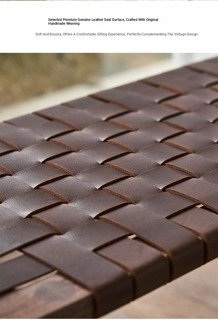 Elegant Ash Wood and Synthetic Leather Stool – Stylish Woven Design for Modern Interiors hsysg-4970