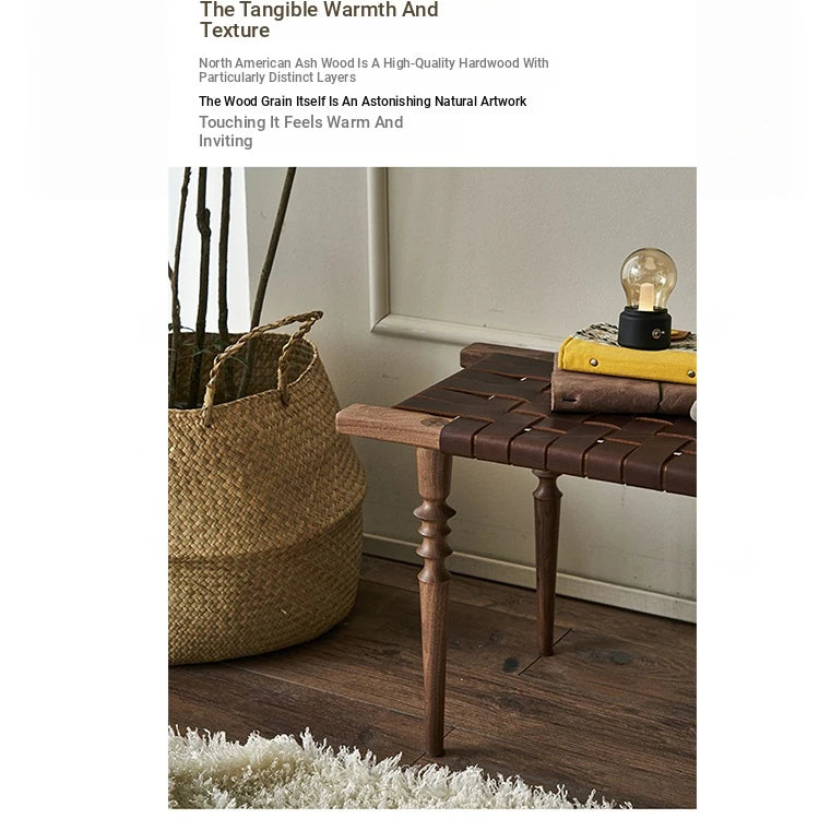 Elegant Ash Wood and Synthetic Leather Stool – Stylish Woven Design for Modern Interiors hsysg-4970