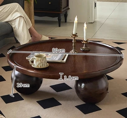 Stylish Round Ash Wood Tea Table with Unique Ball Legs – Perfect Living Room Centerpiece hsysg-4971