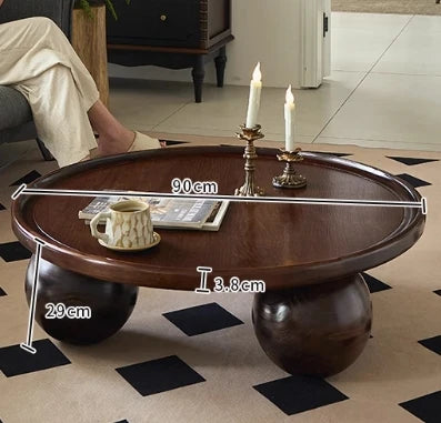 Stylish Round Ash Wood Tea Table with Unique Ball Legs – Perfect Living Room Centerpiece hsysg-4971