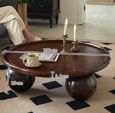 Stylish Round Ash Wood Tea Table with Unique Ball Legs – Perfect Living Room Centerpiece hsysg-4971