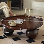 Stylish Round Ash Wood Tea Table with Unique Ball Legs – Perfect Living Room Centerpiece hsysg-4971