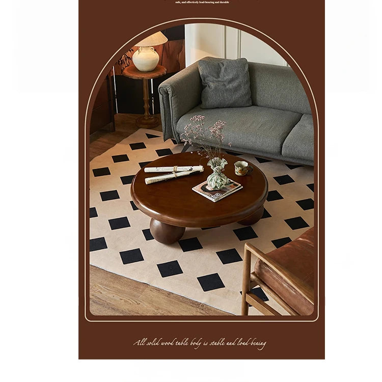 Stylish Round Ash Wood Tea Table with Unique Ball Legs – Perfect Living Room Centerpiece hsysg-4971