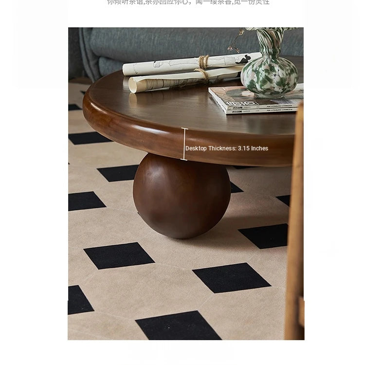 Stylish Round Ash Wood Tea Table with Unique Ball Legs – Perfect Living Room Centerpiece hsysg-4971