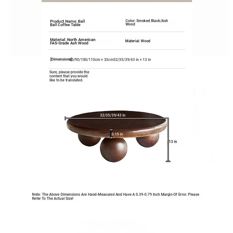 Stylish Round Ash Wood Tea Table with Unique Ball Legs – Perfect Living Room Centerpiece hsysg-4971