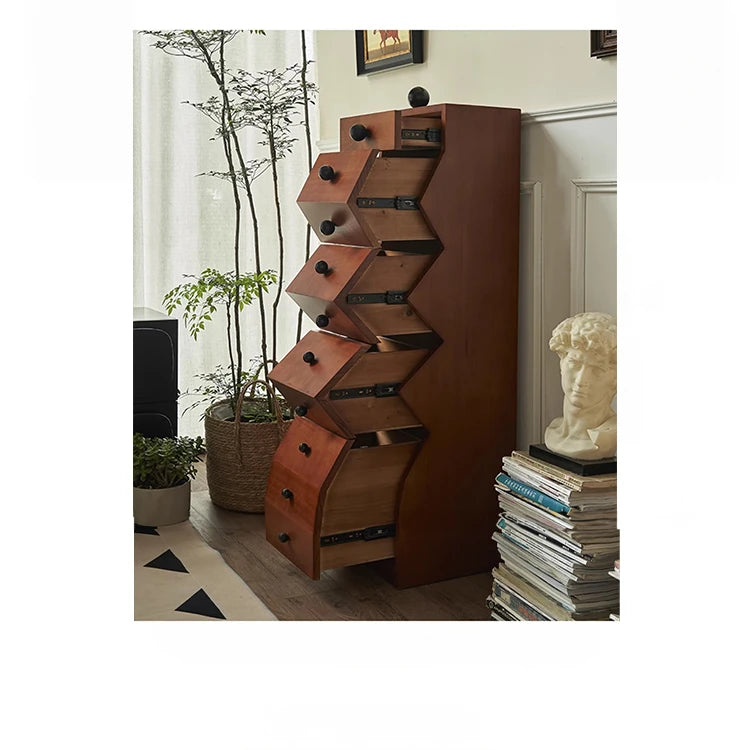 Stylish Ash Wood Multi-Layer Board Cabinet with Unique Zigzag Design - Modern Storage Solution for Any Room hsysg-4979
