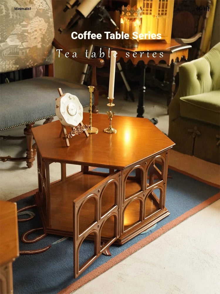 Elegant Hexagonal Ash Wood Tea Table - Unique Design for Stylish Living Spaces hsysg-4980