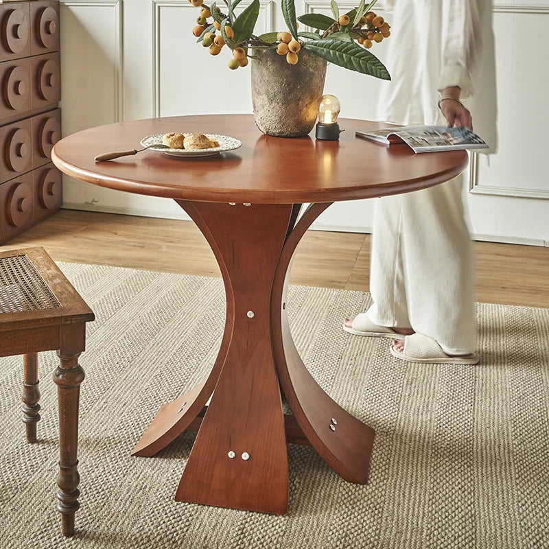 Stylish Round Ash Wood Dining Table with Unique Base Design for Modern Homes hsysg-4981