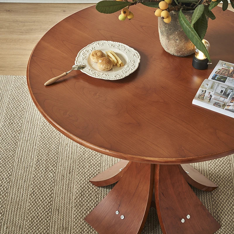 Stylish Round Ash Wood Dining Table with Unique Base Design for Modern Homes hsysg-4981
