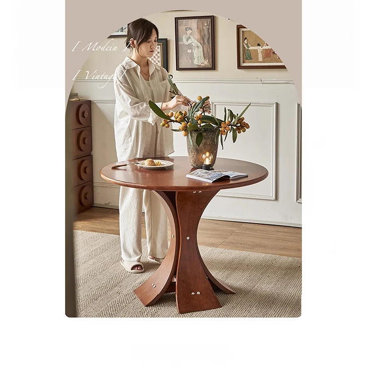 Stylish Round Ash Wood Dining Table with Unique Base Design for Modern Homes hsysg-4981