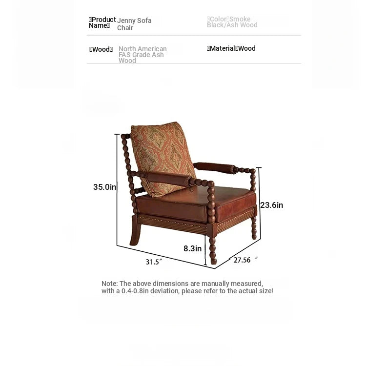 Stylish Ash Wood Chair with PU Leather and Cotton-Ramie Cushion - Perfect for Modern Living Spaces hsysg-4983