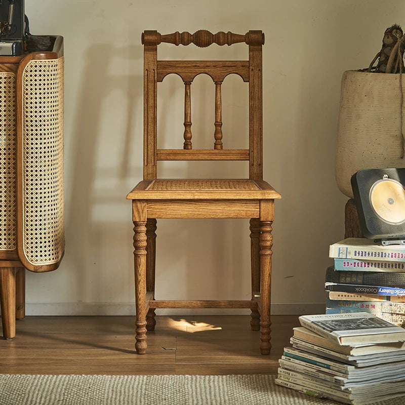 Elegant Ash Wood Chair with Rattan Weaving - Timeless Rustic Style for Your Home Decor hsysg-4986