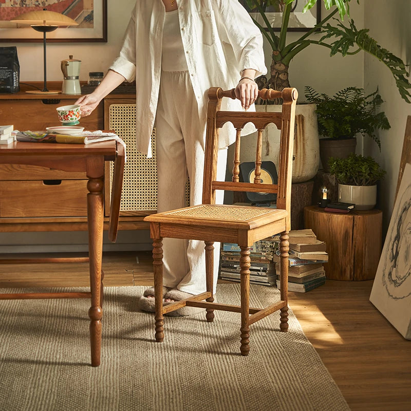 Elegant Ash Wood Chair with Rattan Weaving - Timeless Rustic Style for Your Home Decor hsysg-4986