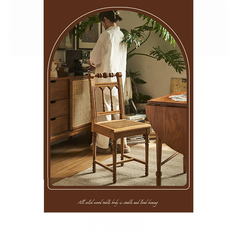 Elegant Ash Wood Chair with Rattan Weaving - Timeless Rustic Style for Your Home Decor hsysg-4986