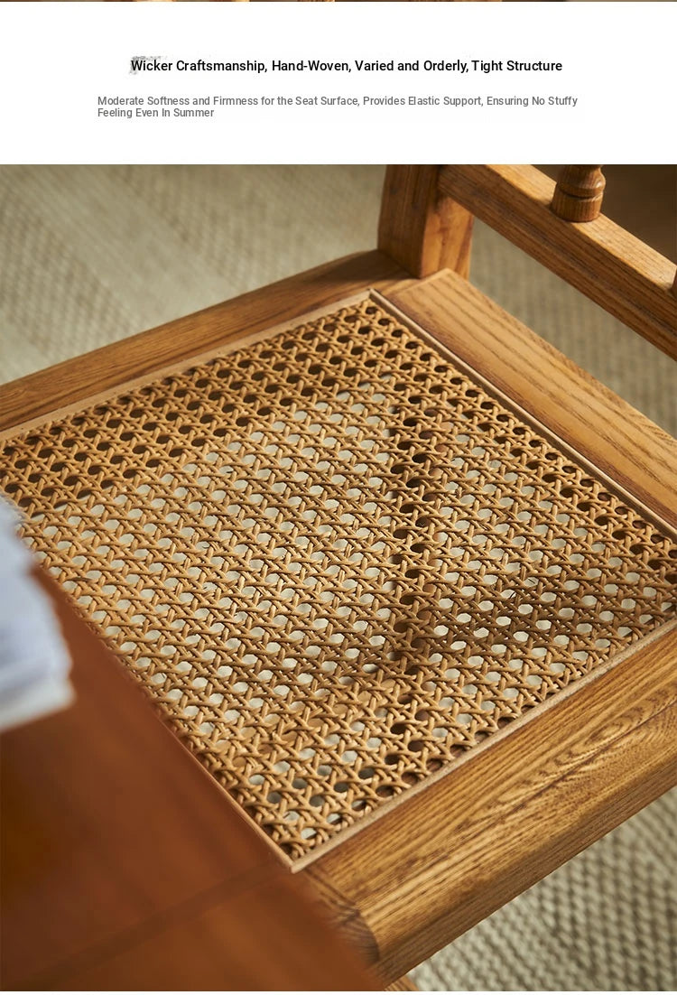 Elegant Ash Wood Chair with Rattan Weaving - Timeless Rustic Style for Your Home Decor hsysg-4986