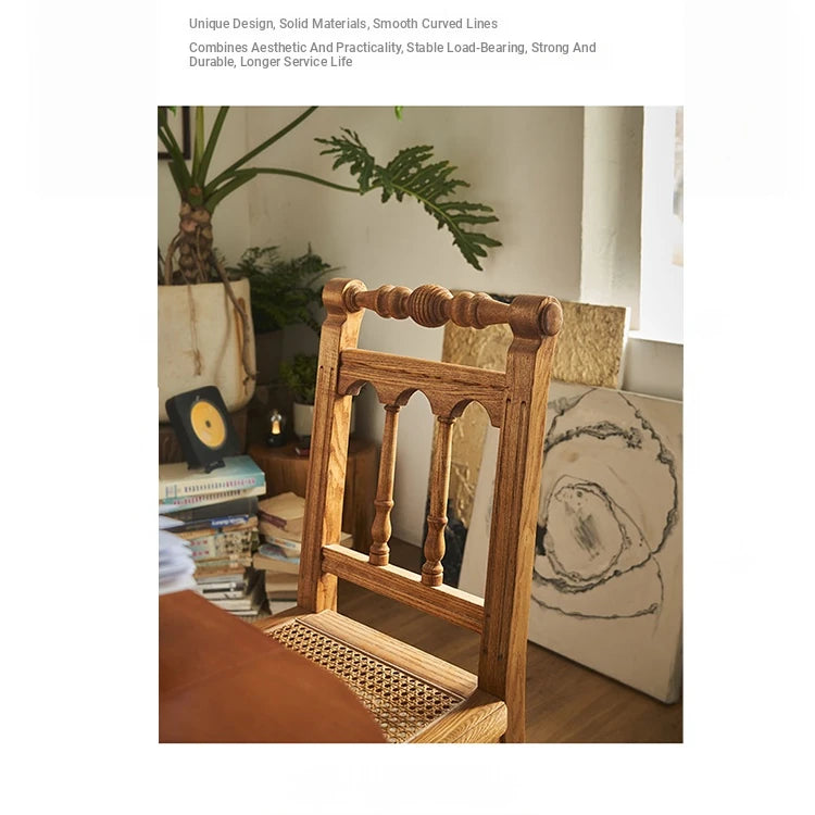 Elegant Ash Wood Chair with Rattan Weaving - Timeless Rustic Style for Your Home Decor hsysg-4986