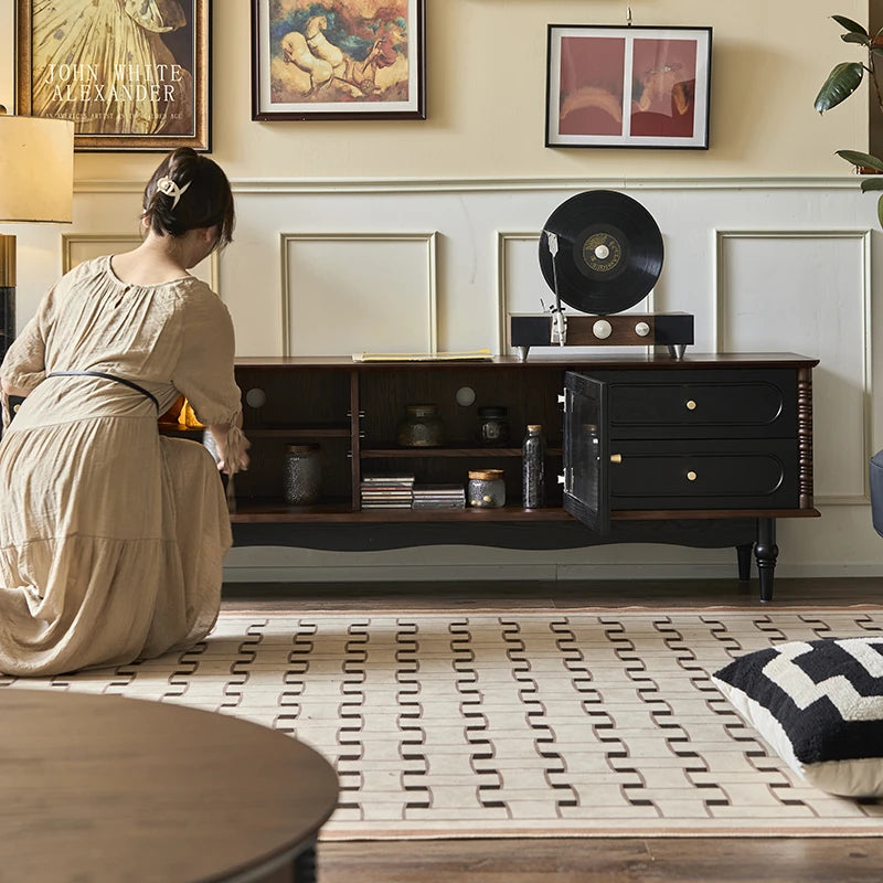 Elegant Ash Wood TV Cabinet with Glass Doors and Multi-Layer Design - Stylish Storage for Living Room hsysg-4989