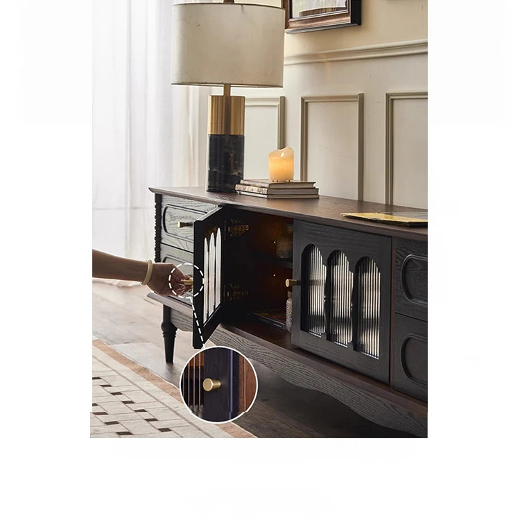 Elegant Ash Wood TV Cabinet with Glass Doors and Multi-Layer Design - Stylish Storage for Living Room hsysg-4989