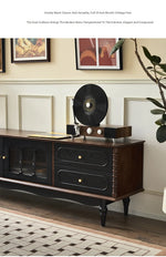 Elegant Ash Wood TV Cabinet with Glass Doors and Multi-Layer Design - Stylish Storage for Living Room hsysg-4989