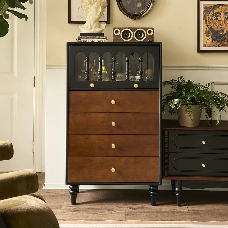 Chic Ash Wood Cabinet with Glass Display and Elegant Storage Drawers – Stylish Multi-layer Board Furniture for Your Home hsysg-4990