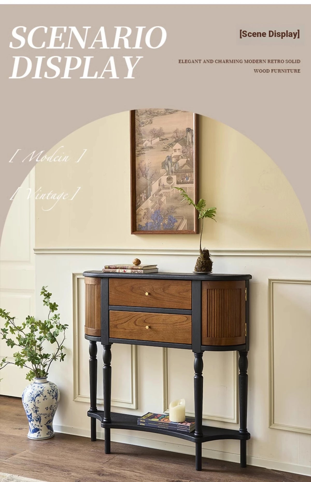 Elegant Ash Wood Multi-Layer Board Cabinet with Two Drawers and Vintage Charm hsysg-4991