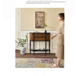Elegant Ash Wood Multi-Layer Board Cabinet with Two Drawers and Vintage Charm hsysg-4991