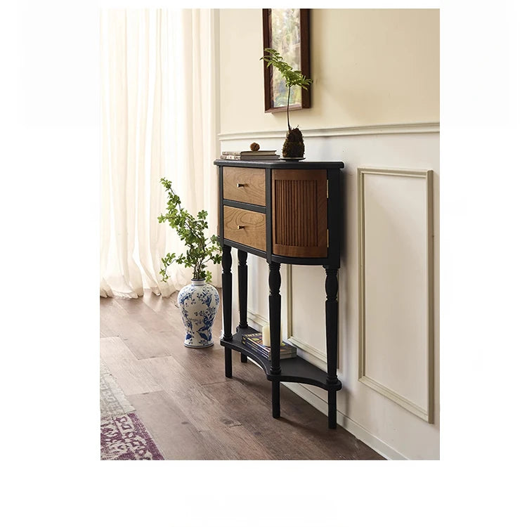 Elegant Ash Wood Multi-Layer Board Cabinet with Two Drawers and Vintage Charm hsysg-4991