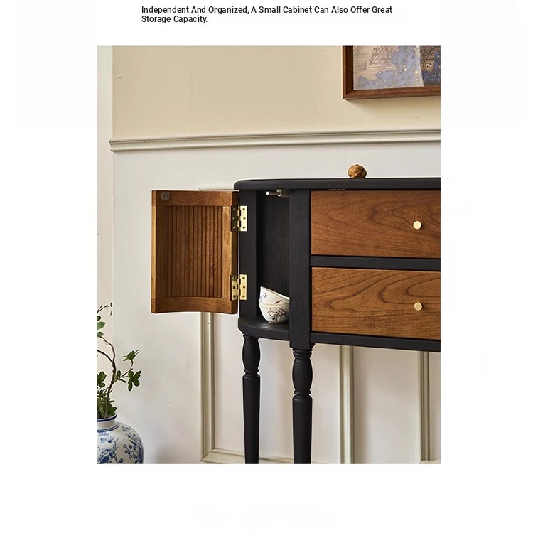 Elegant Ash Wood Multi-Layer Board Cabinet with Two Drawers and Vintage Charm hsysg-4991