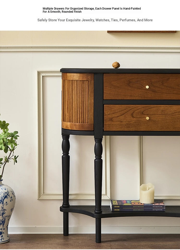 Elegant Ash Wood Multi-Layer Board Cabinet with Two Drawers and Vintage Charm hsysg-4991