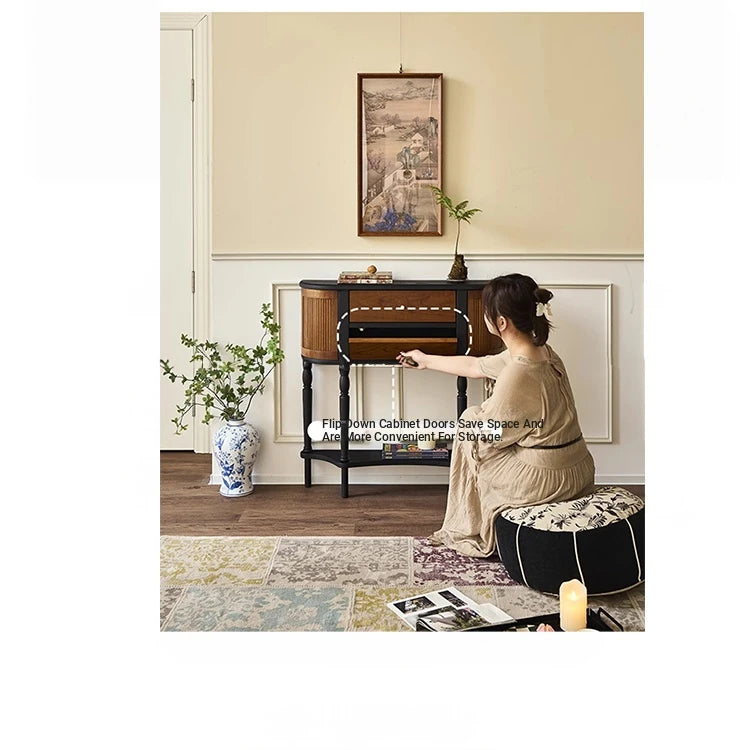Elegant Ash Wood Multi-Layer Board Cabinet with Two Drawers and Vintage Charm hsysg-4991