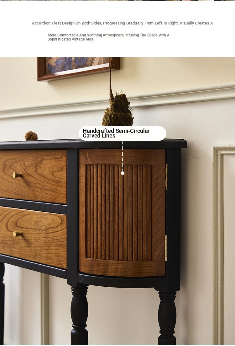 Elegant Ash Wood Multi-Layer Board Cabinet with Two Drawers and Vintage Charm hsysg-4991