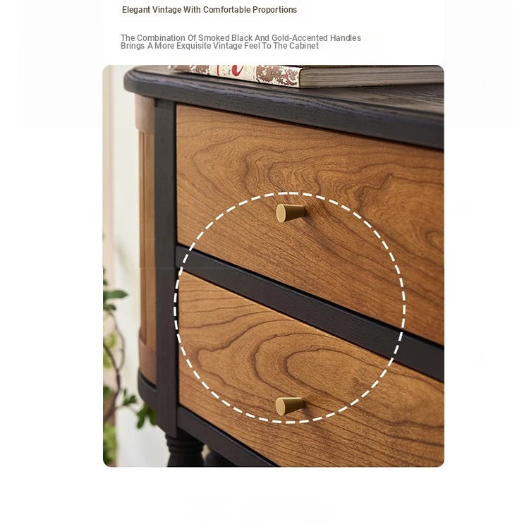 Elegant Ash Wood Multi-Layer Board Cabinet with Two Drawers and Vintage Charm hsysg-4991