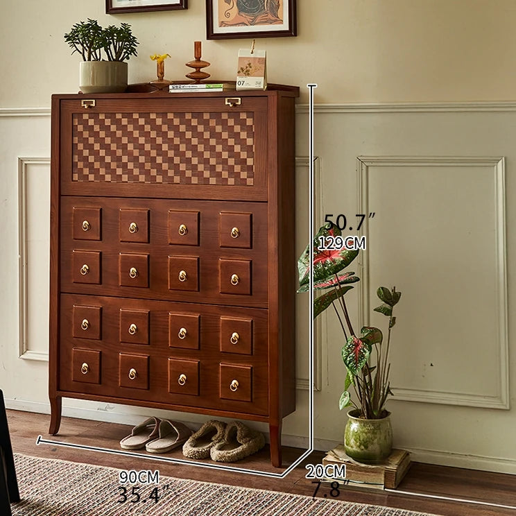 Stylish Ash Wood Multi-Layer Cabinet with Elegant Checkerboard Design - Perfect Storage Solution for Modern Homes hsysg-4992