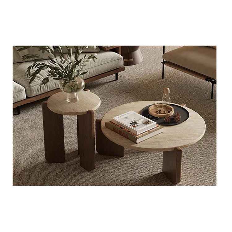 Modern Oak Wood Stone Tea Table: Elevate Your Living Room Décor hty-2058