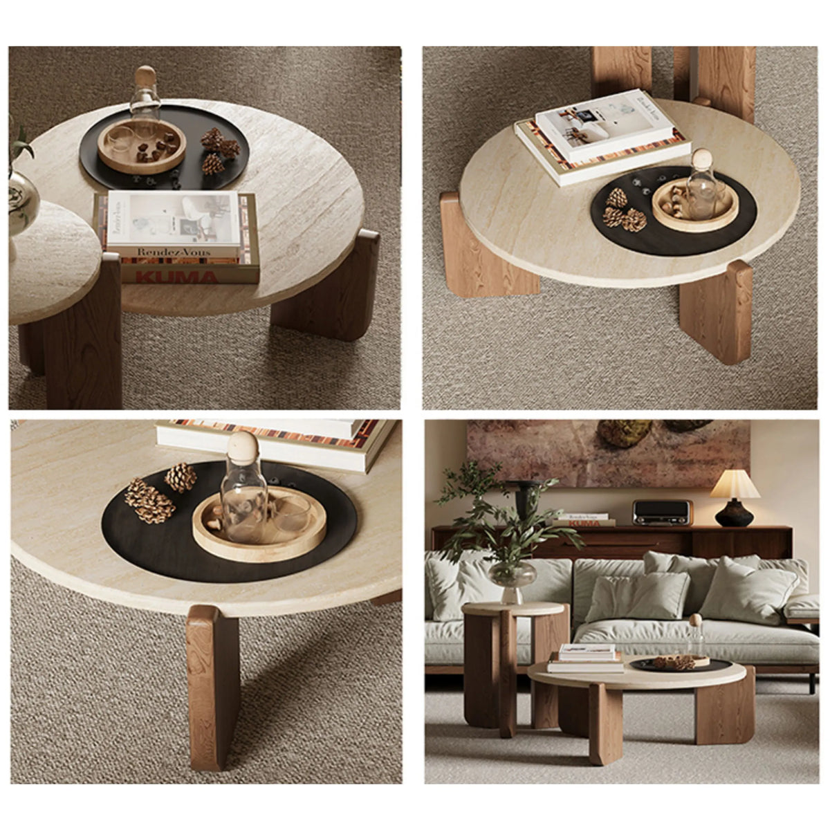 Modern Oak Wood Stone Tea Table: Elevate Your Living Room Décor hty-2058